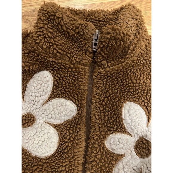 BLANKNYC Brown Floral Faux Shearling Flower Child Jacket Size XS - Picture 11 of 12